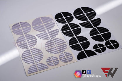 Black & Silver Carbon V1 BMW Badge Overlay — Compatible with E/F Series | SuperWrappz