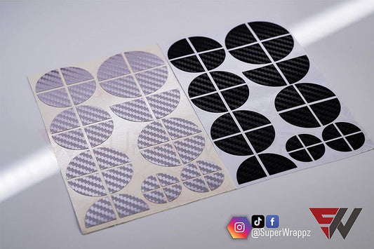 Black & Silver Carbon V1 BMW Badge Overlay — Compatible with E/F Series | SuperWrappz