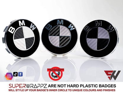 Black & Silver Carbon V1 BMW Badge Overlay — Compatible with E/F Series | SuperWrappz