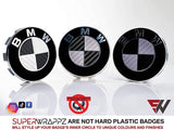 Black & Silver Carbon Badge Emblem Overlay FOR BMW Sticker Vinyl 2 Quadrants covered in each colour FITS YOUR BMW'S Hood Trunk Rims Steering Wheel