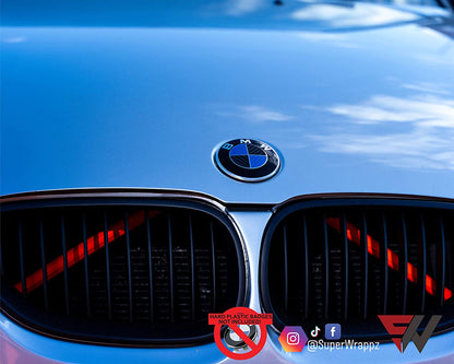 Black & Blue Carbon V1 BMW Badge Overlay — Compatible with E/F Series | SuperWrappz