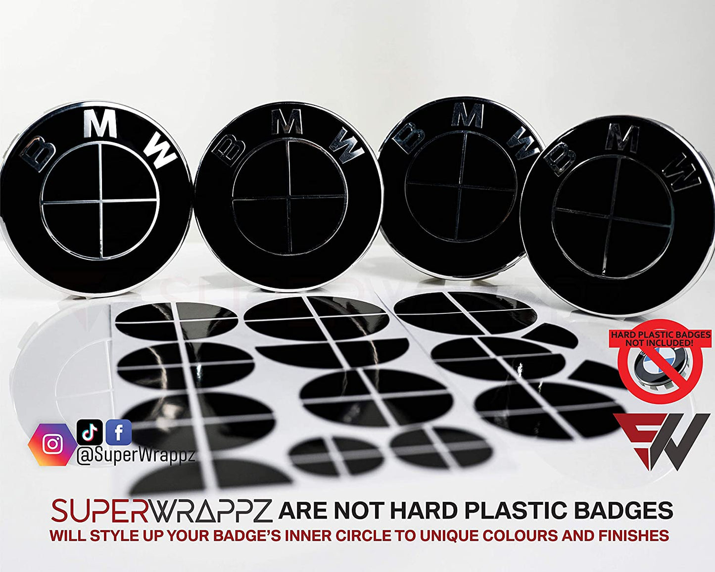 Full Black Gloss V1 BMW Badge Overlay — Compatible with E/F Series | SuperWrappz