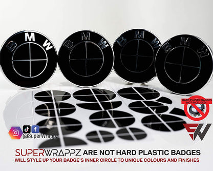 Full Black Gloss V1 BMW Badge Overlay — Compatible with E/F Series | SuperWrappz