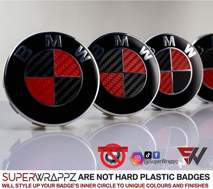 Black & Red Carbon V2 BMW Badge Overlay — Compatible with F40/G20/G30 (2017+) | SuperWrappz