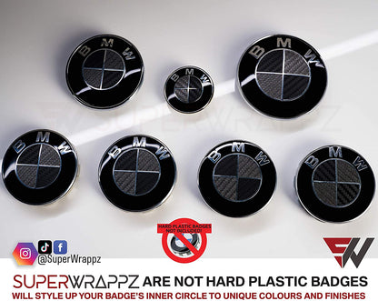 Black & Dark Grey Carbon V1 BMW Badge Overlay — Compatible with E/F Series | SuperWrappz