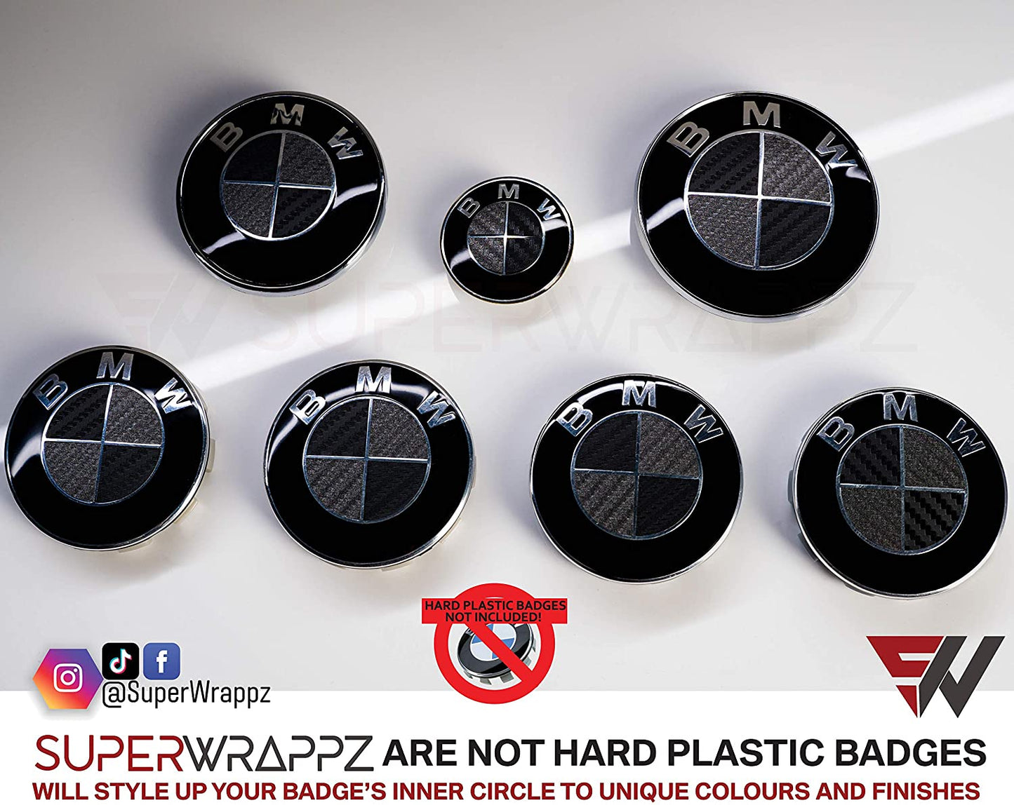 Black & Dark Grey Carbon V2 BMW Badge Overlay — Compatible with F40/G20/G30 (2017+) | SuperWrappz