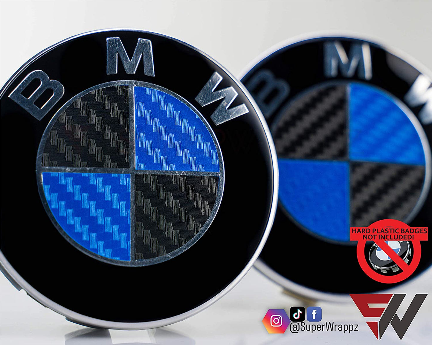 Black & Blue Carbon V1 BMW Badge Overlay — Compatible with E/F Series | SuperWrappz