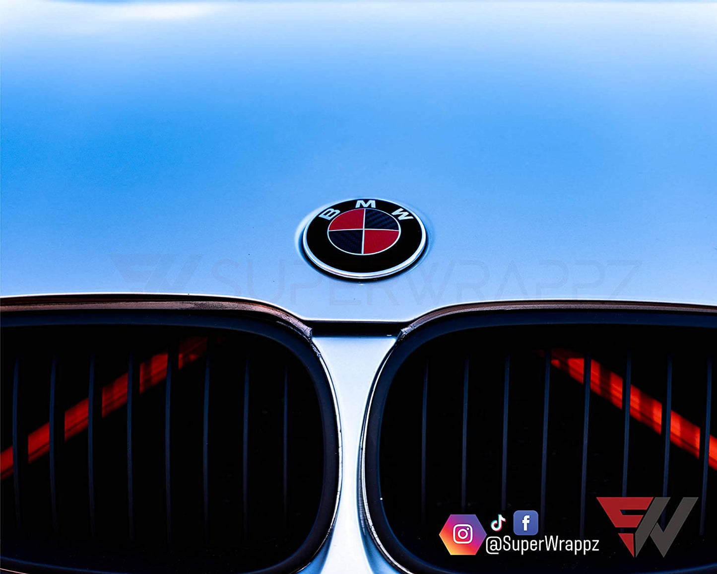 Black & Red Carbon V2 BMW Badge Overlay — Compatible with F40/G20/G30 (2017+) | SuperWrappz