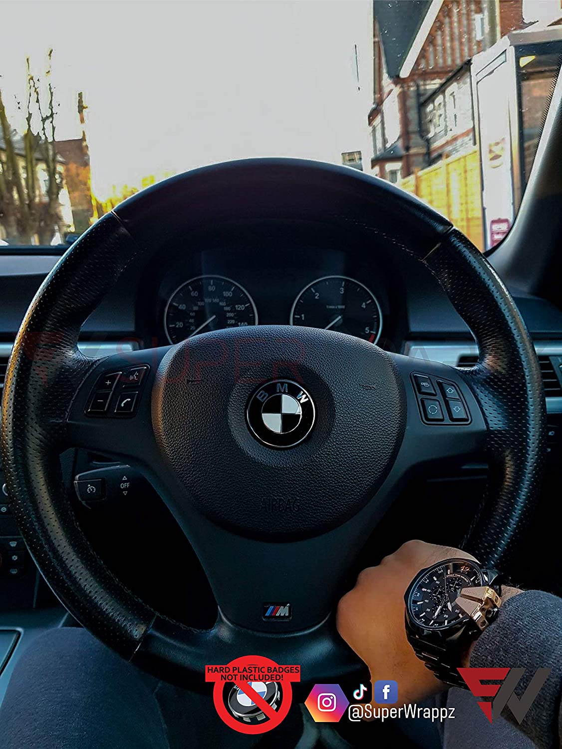 Black & White Gloss V1 BMW Badge Overlay — Compatible with E/F Series | SuperWrappz