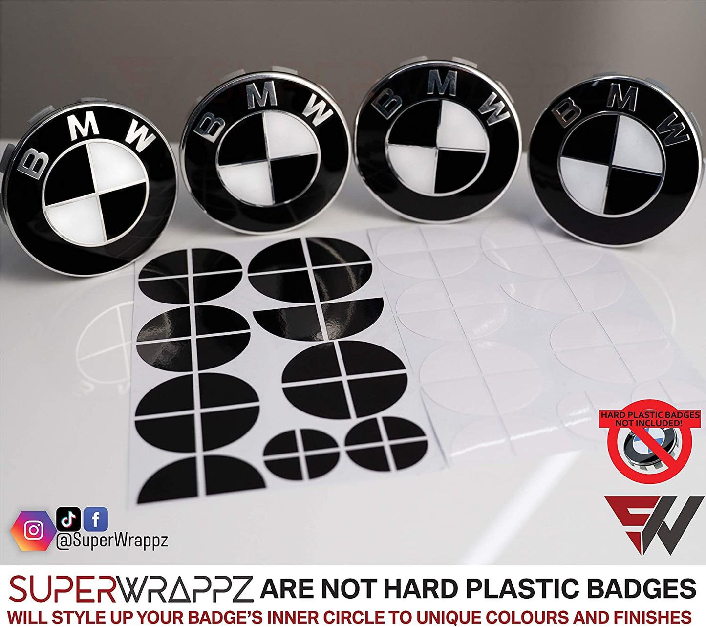 Black & White Gloss V1 BMW Badge Overlay — Compatible with E/F Series | SuperWrappz