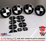 Black & White Gloss Badge Emblem Overlay FOR BMW Sticker Vinyl 2 Quadrants covered in each colour FITS YOUR BMW'S Hood Trunk Rims Steering Wheel
