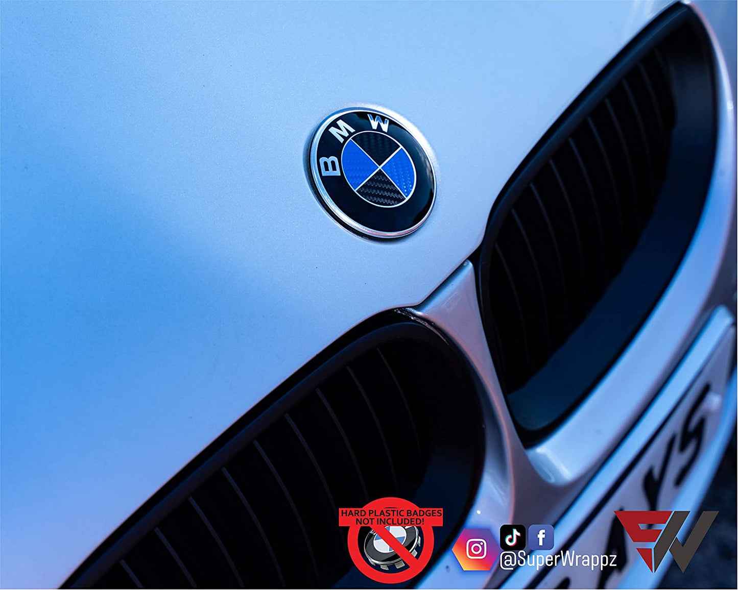 Black & Blue Carbon V1 BMW Badge Overlay — Compatible with E/F Series | SuperWrappz