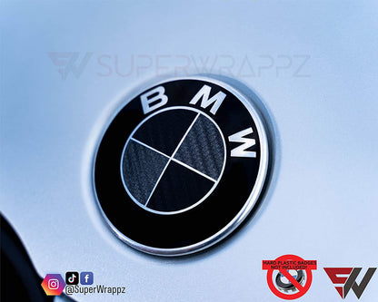 Black & Dark Grey Carbon V2 BMW Badge Overlay — Compatible with F40/G20/G30 (2017+) | SuperWrappz