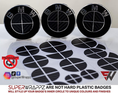 Full Black Carbon V1 BMW Badge Overlay — Compatible with E/F Series | SuperWrappz
