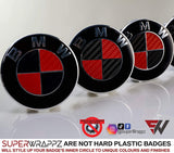 Black & Red Carbon Badge Emblem Overlay FOR BMW Sticker Vinyl 2 Quadrants covered in each colour FITS YOUR BMW'S Hood Trunk Rims Steering Wheel