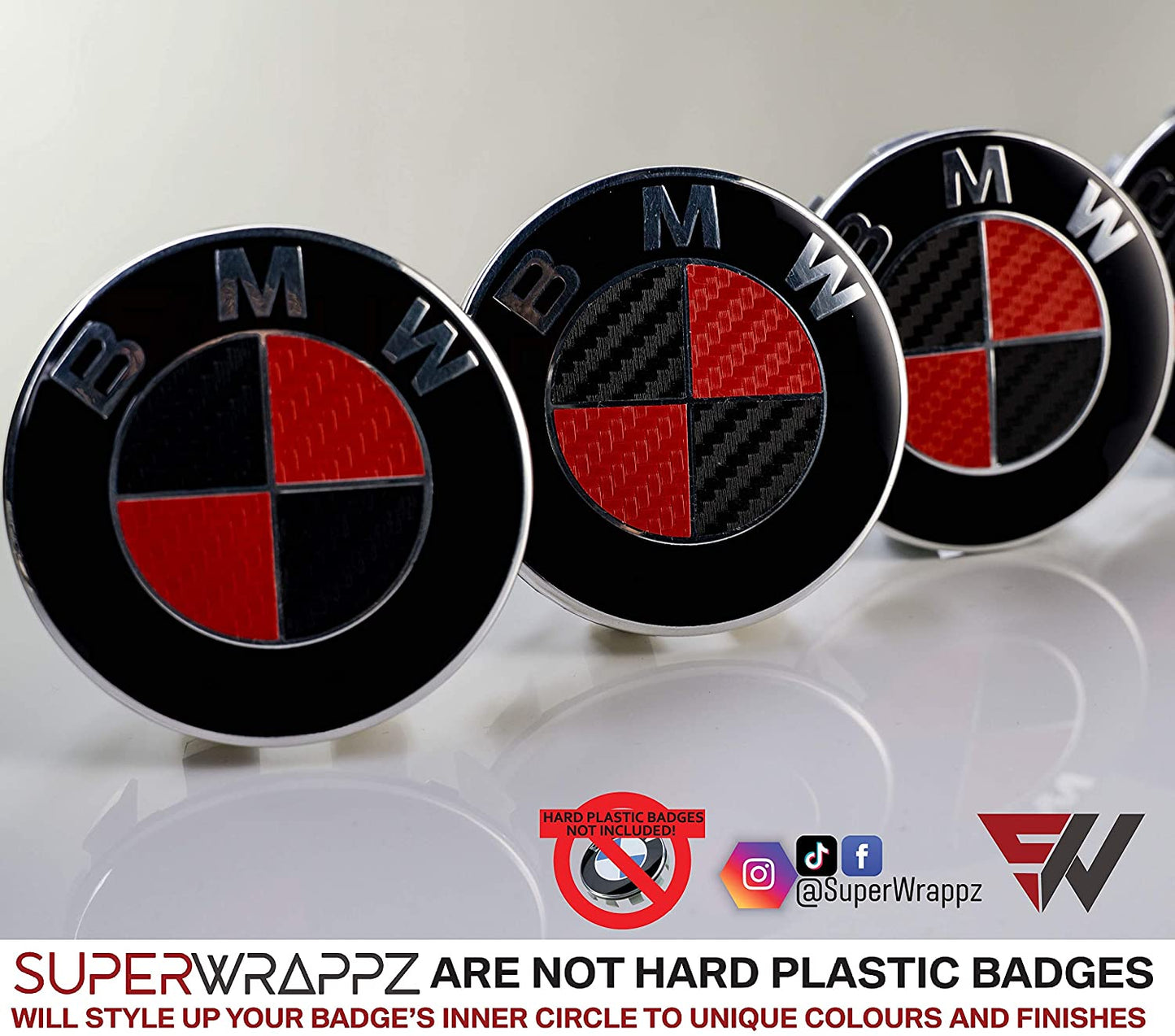 Black & Red Carbon V2 BMW Badge Overlay — Compatible with F40/G20/G30 (2017+) | SuperWrappz