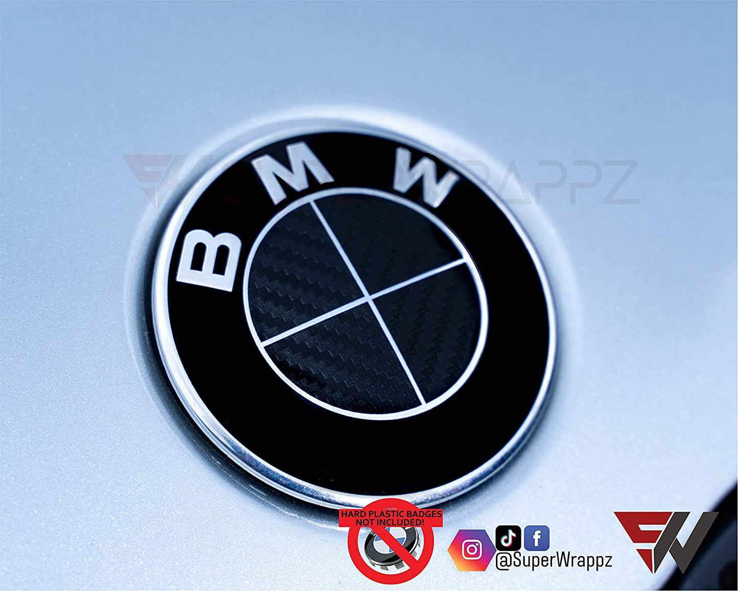 Full Black Carbon V1 BMW Badge Overlay — Compatible with E/F Series | SuperWrappz