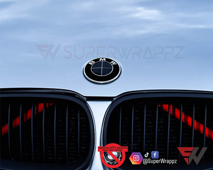 Full Black Carbon V1 BMW Badge Overlay — Compatible with E/F Series | SuperWrappz