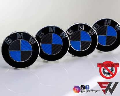 Black & Blue Carbon V1 BMW Badge Overlay — Compatible with E/F Series | SuperWrappz