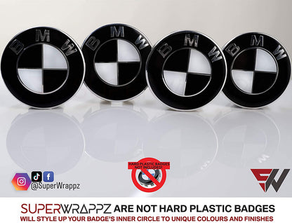 Half Black Gloss V1 BMW Badge Overlay — Compatible with E/F Series | SuperWrappz