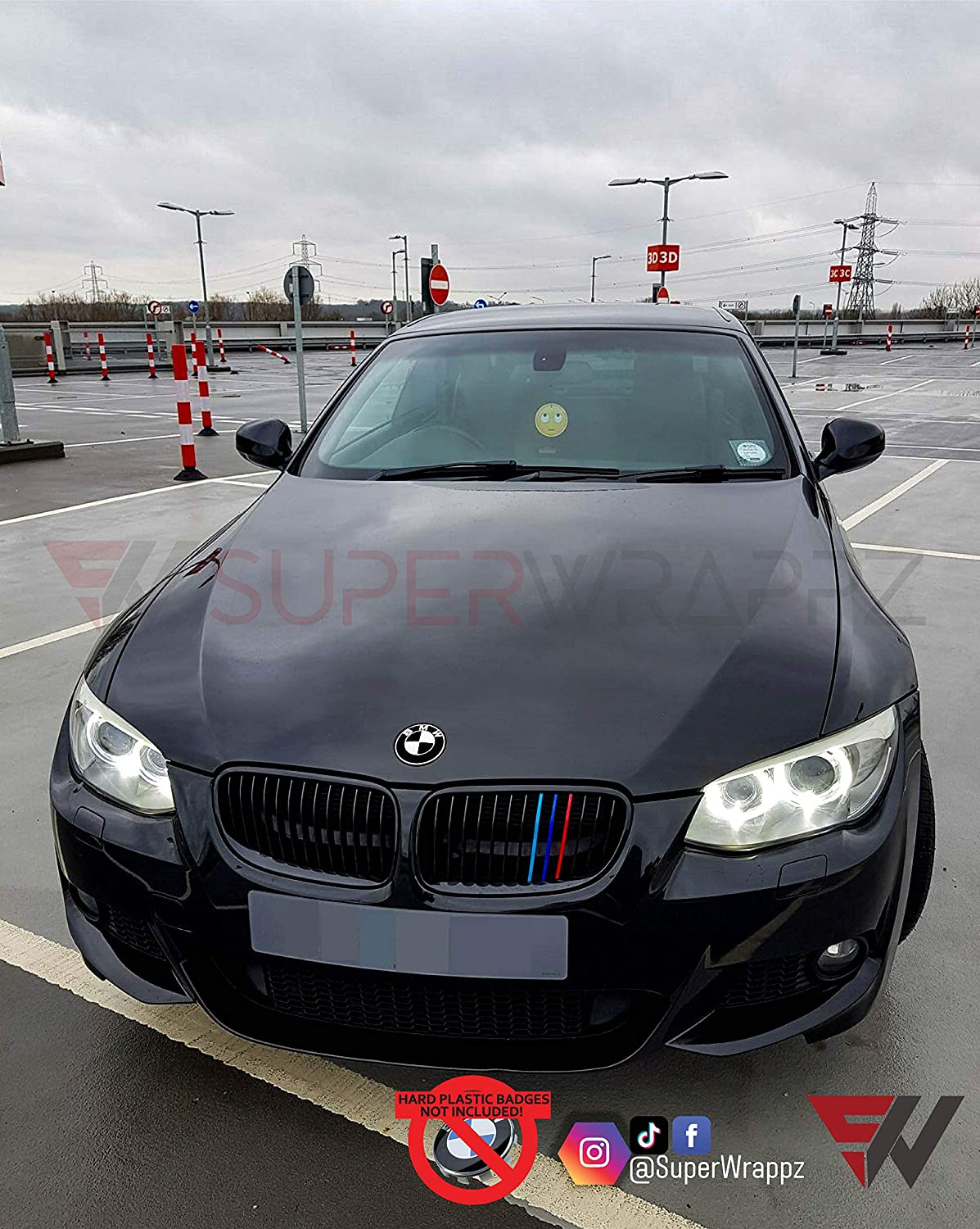 Black & White Gloss V1 BMW Badge Overlay — Compatible with E/F Series | SuperWrappz