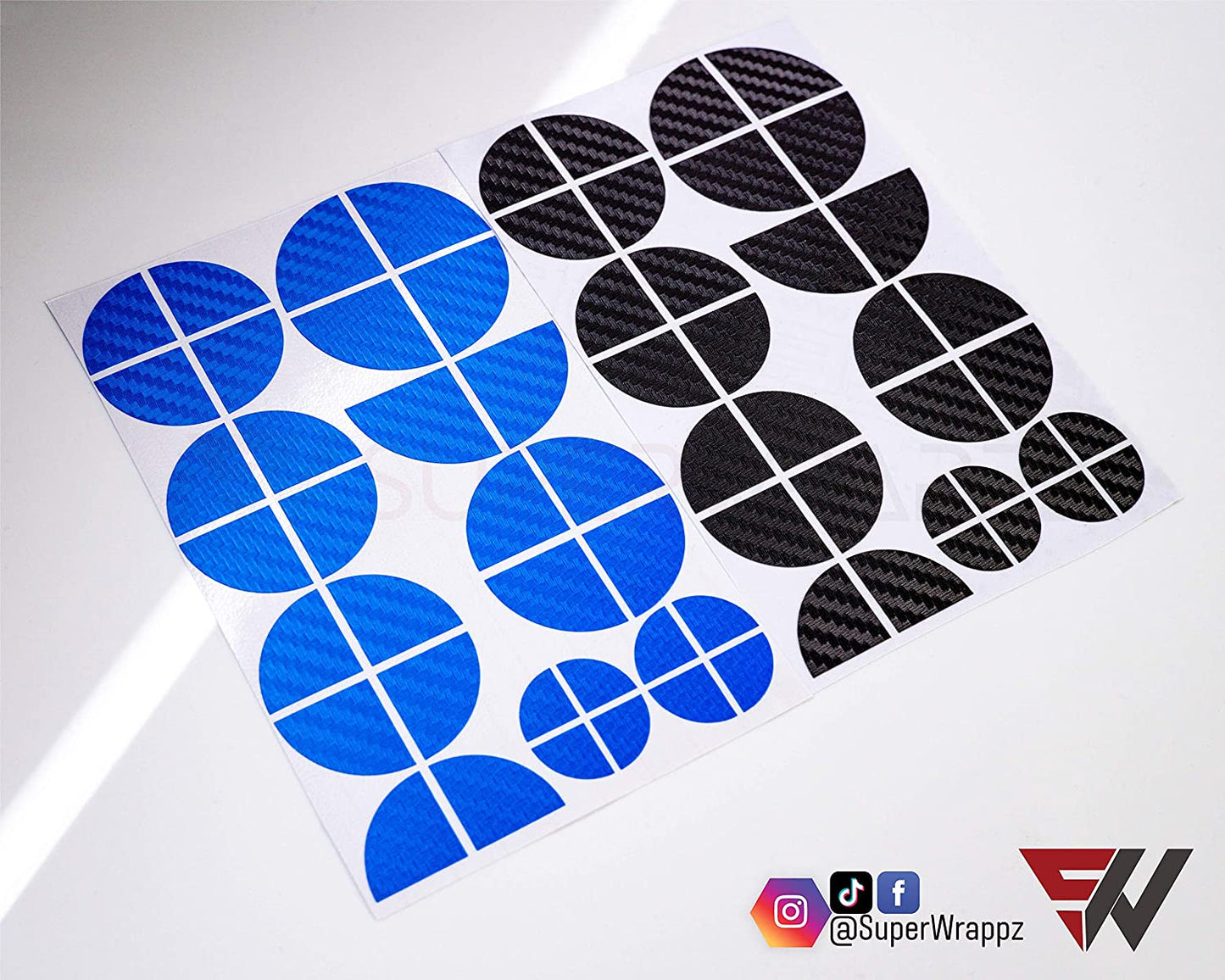 Black & Blue Carbon V1 BMW Badge Overlay — Compatible with E/F Series | SuperWrappz