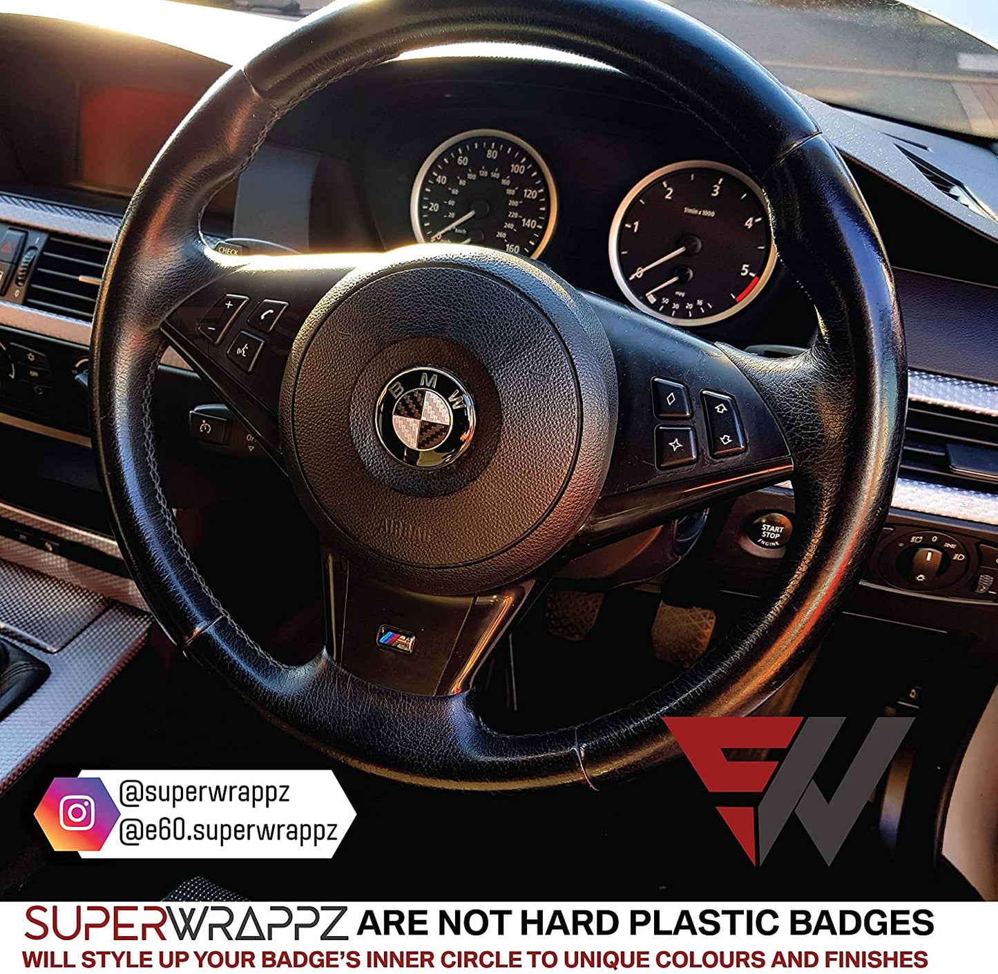 Black & Silver Carbon V1 BMW Badge Overlay — Compatible with E/F Series | SuperWrappz