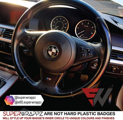 Black & Silver Carbon V1 BMW Badge Overlay — Compatible with E/F Series | SuperWrappz