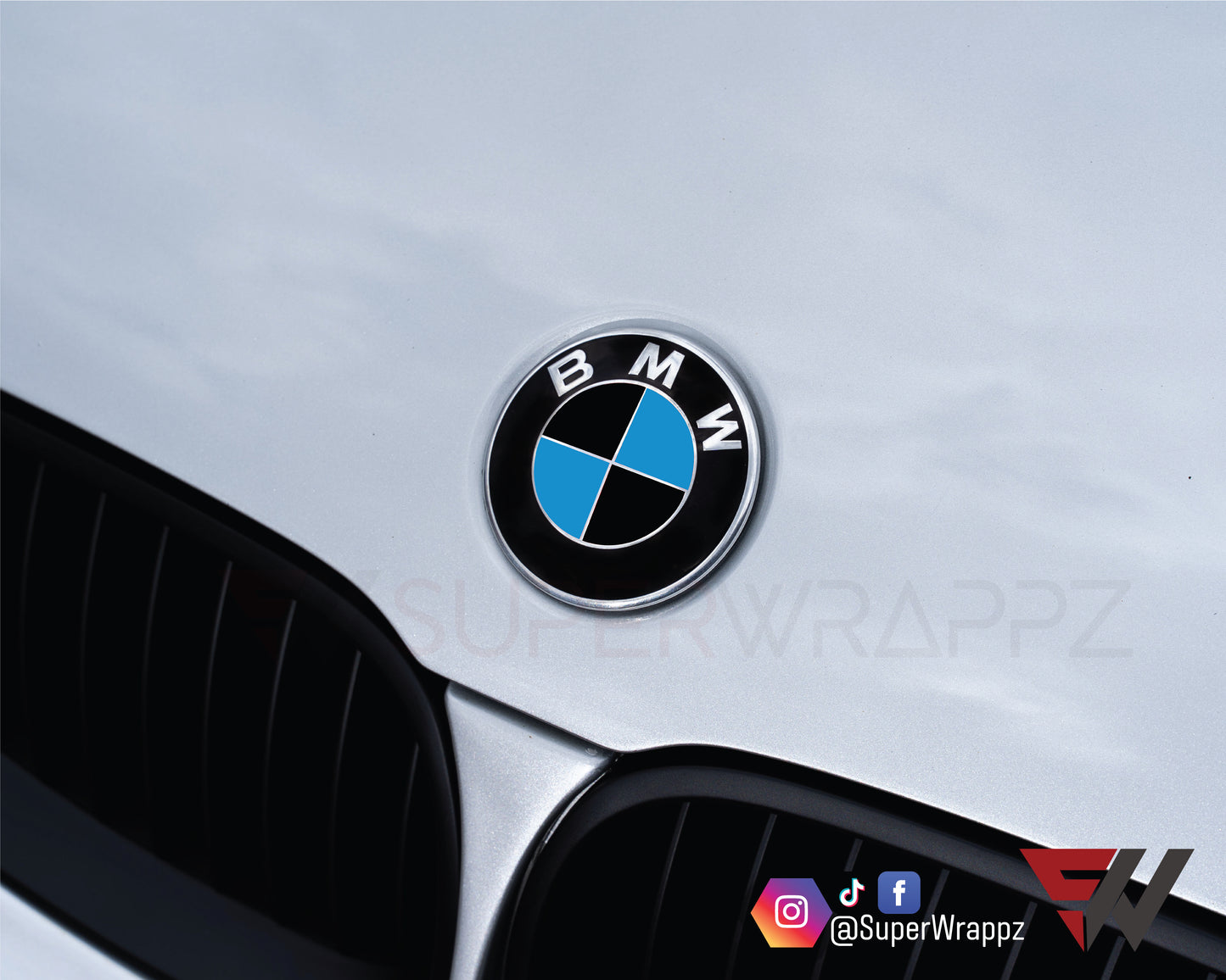 Black & Baby Blue Gloss V1 BMW Badge Overlay — Compatible with E/F Series | SuperWrappz