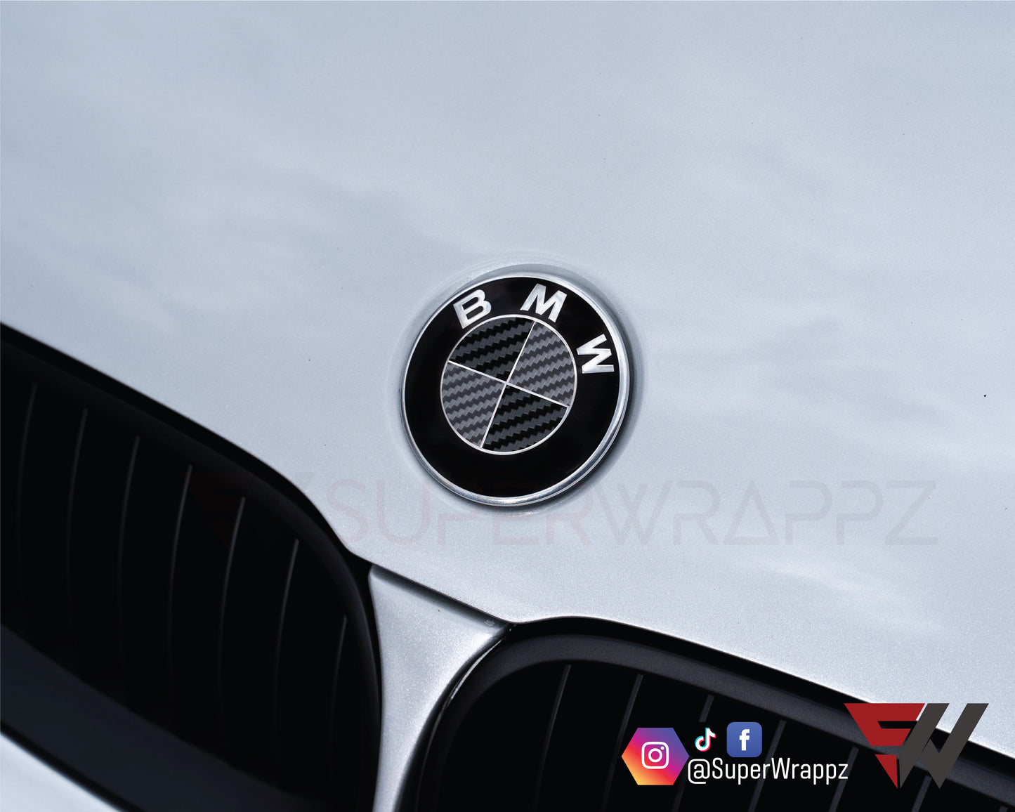 Black & Anthracite Carbon V1 BMW Badge Overlay — Compatible with E/F Series | SuperWrappz