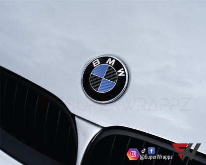 Black & Dark Blue Carbon V1 BMW Badge Overlay — Compatible with E/F Series | SuperWrappz