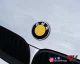 Full Yellow Carbon Badge Emblem Overlay FOR BMW Sticker Vinyl 4 Quadrants covered FITS YOUR BMW'S Hood Trunk Rims Steering Wheel