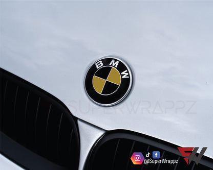 Black & Gold Gloss V1 BMW Badge Overlay — Compatible with E/F Series | SuperWrappz
