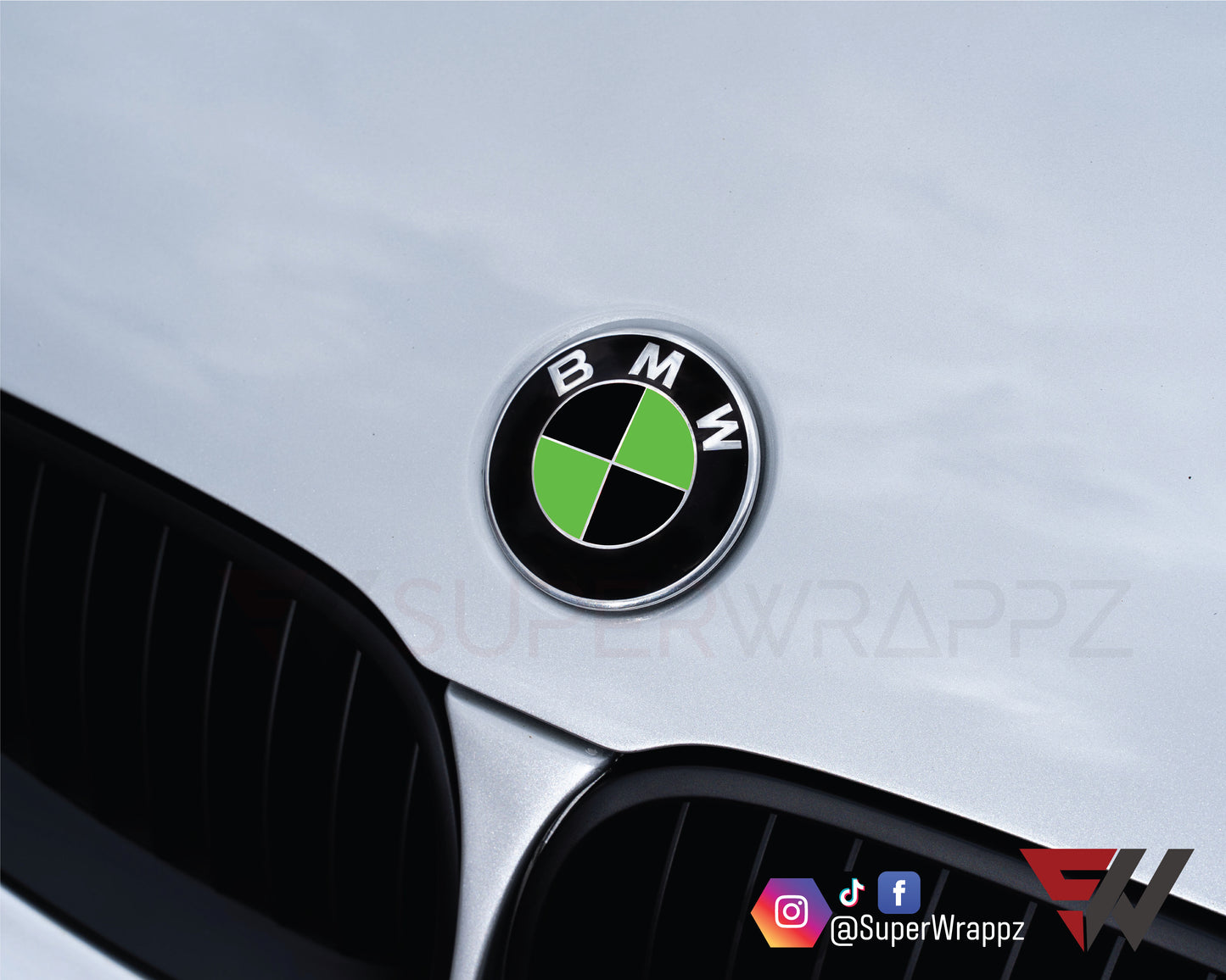 Black & Green Gloss V1 BMW Badge Overlay — Compatible with E/F Series | SuperWrappz