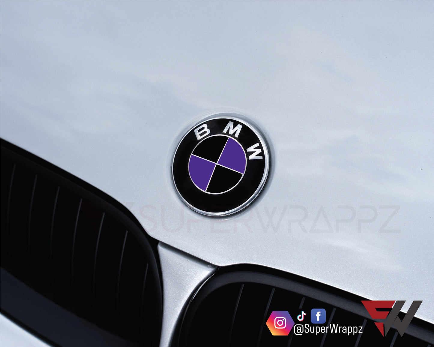 Black & Purple Gloss V1 BMW Badge Overlay — Compatible with E/F Series | SuperWrappz