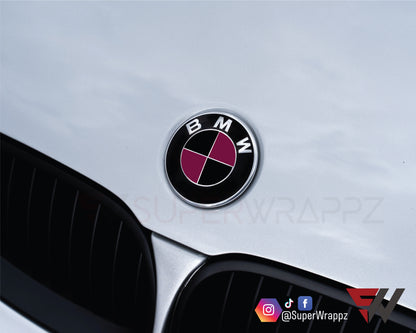 Black & Pink Fuchsia Gloss V1 BMW Badge Overlay — Compatible with E/F Series | SuperWrappz