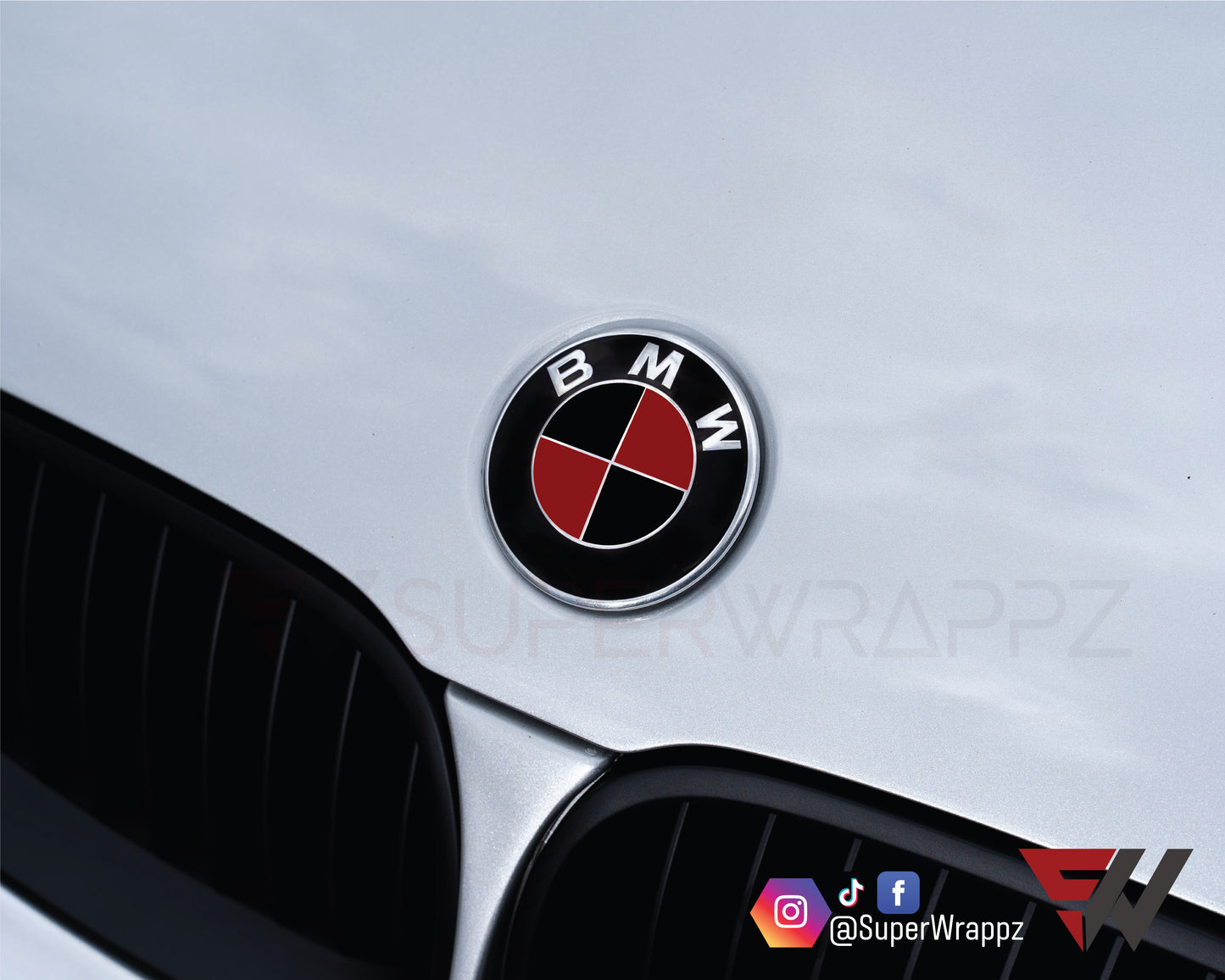 Black & Red Metal Gloss V1 BMW Badge Overlay — Compatible with E/F Series | SuperWrappz
