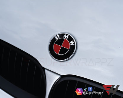 Black & Red Metal Gloss V1 BMW Badge Overlay — Compatible with E/F Series | SuperWrappz