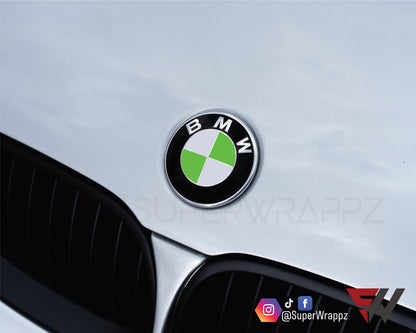 White & Green Gloss V1 BMW Badge Overlay — Compatible with E/F Series | SuperWrappz