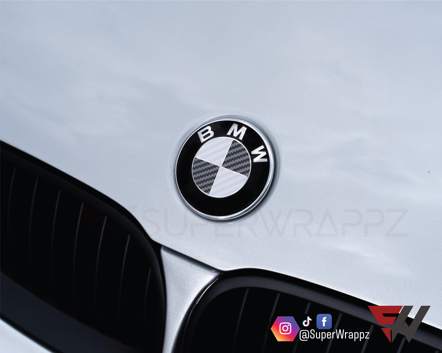 white & dark grey anthracite carbon badge emblem overlay for bmw sticker vinyl fits your bmw's hood trunk rims steering wheel