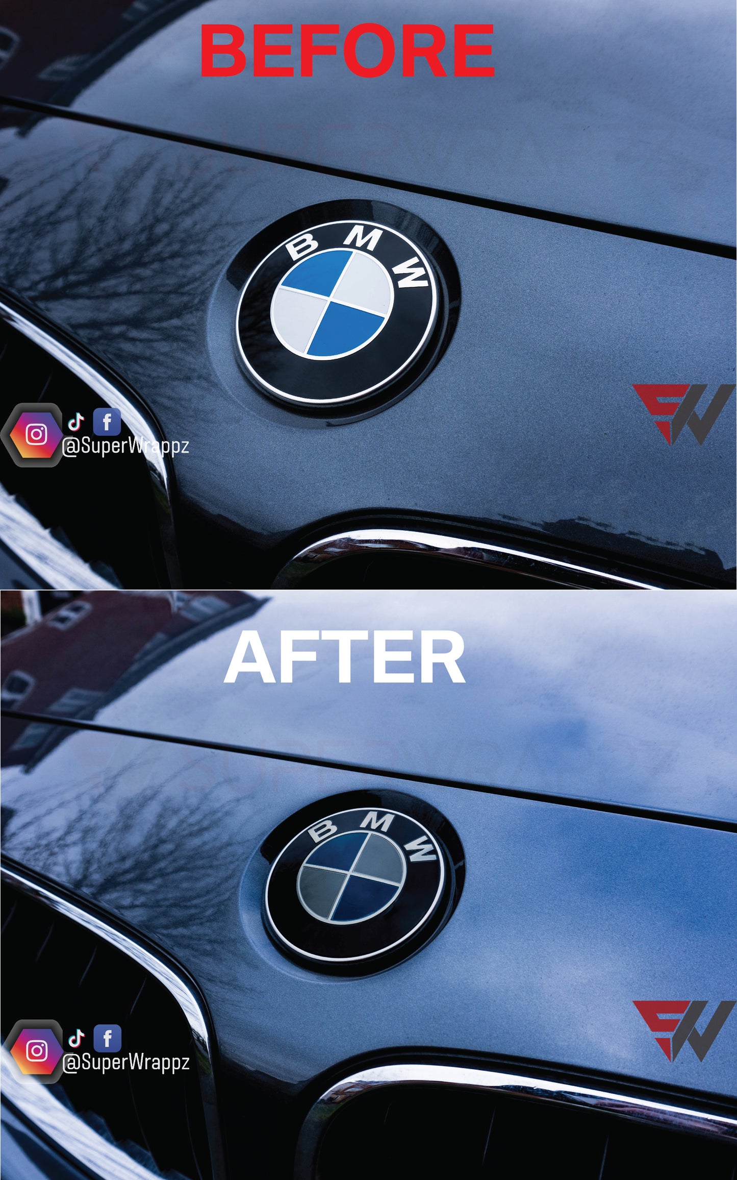Light Smoke BMW Badge Tint Overlay — 9-Piece | V1 Compatible | E/F Series | SuperWrappz