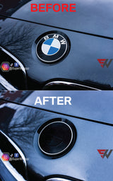 BLACK GLOSS BADGE EMBLEM TINT OVERLAY PROTECTION FOR BMW 2 PIECE @FITS ALL BMW@