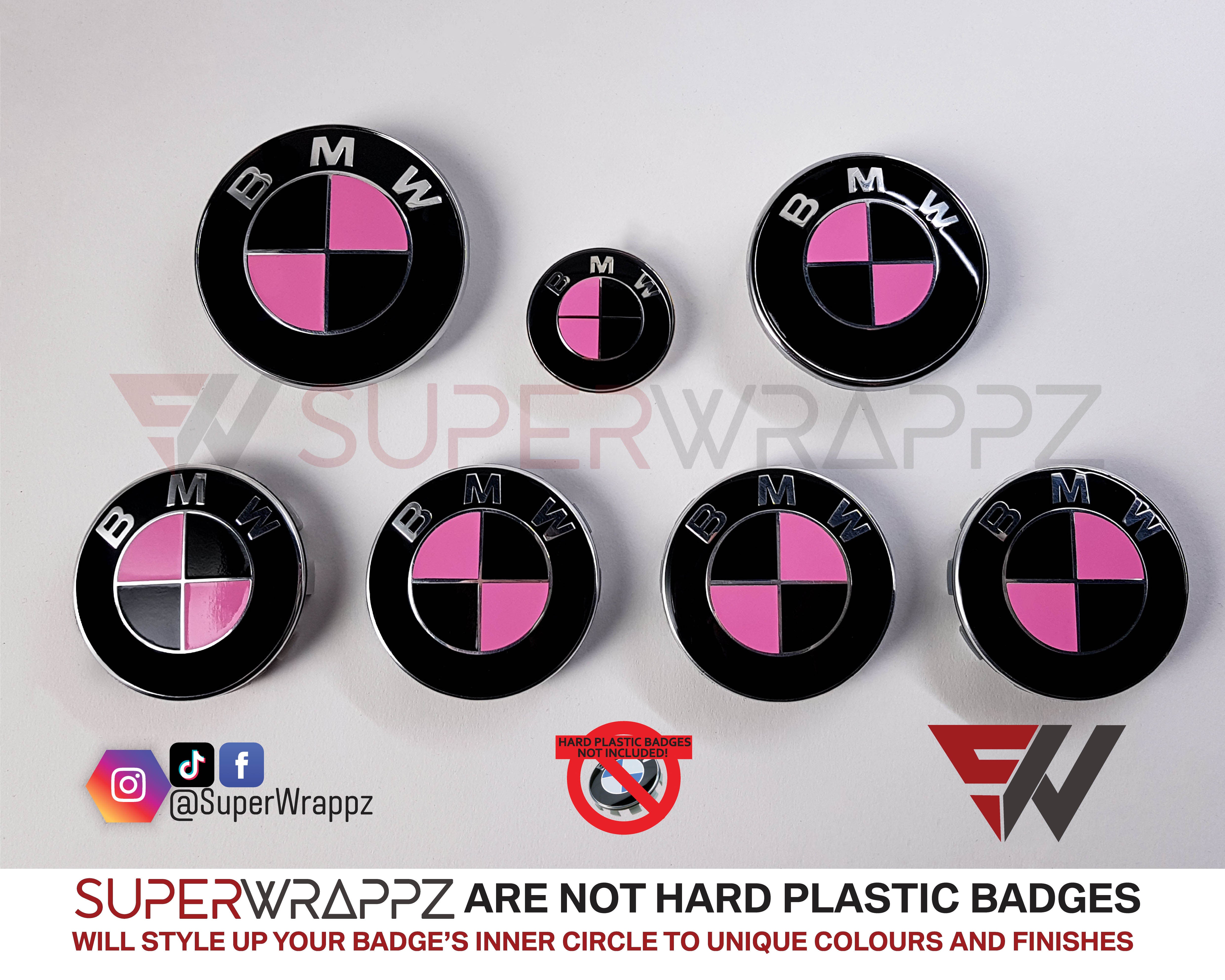 PINK & BLACK GLOSS Badge Emblem Overlay FOR BMW Sticker VINYL 4 QUADRA ...