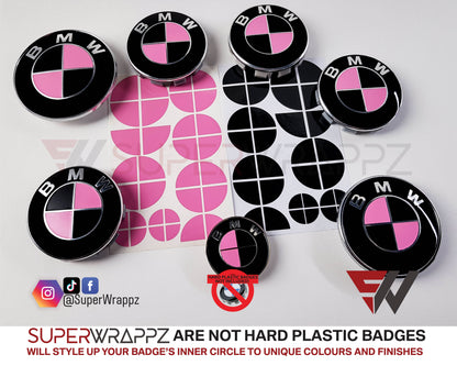 Pink & Black Gloss V1 BMW Badge Overlay — Compatible with E/F Series | SuperWrappz