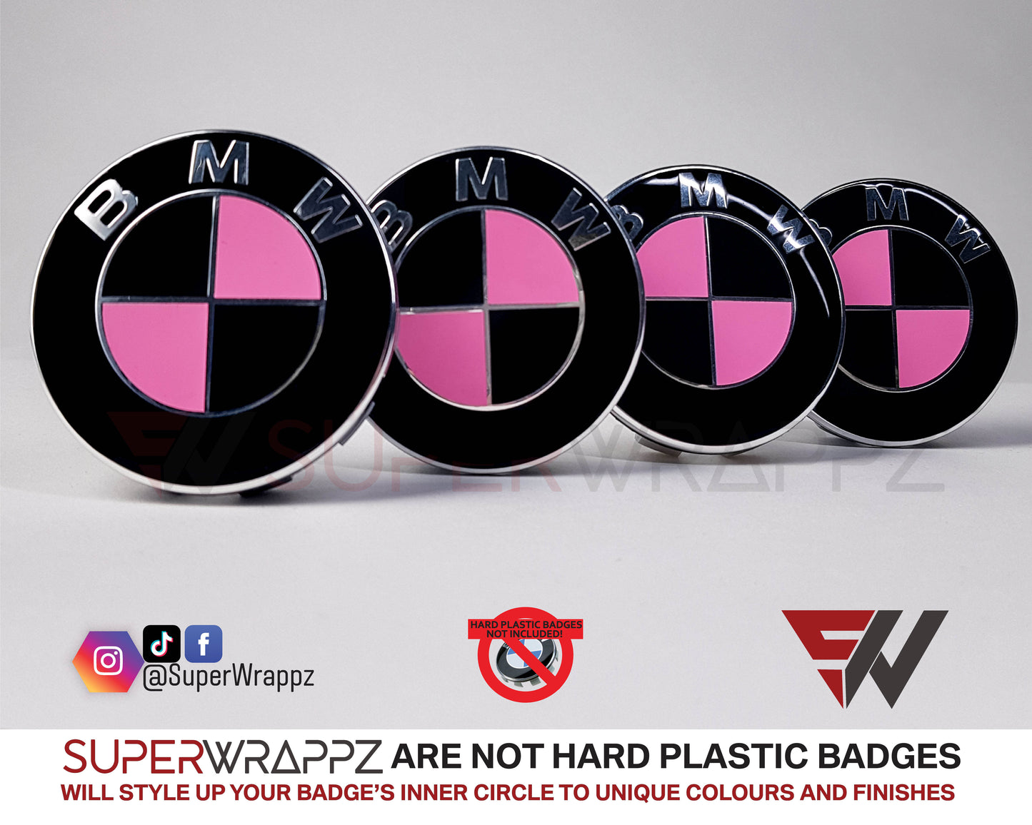 Pink & Black Gloss V1 BMW Badge Overlay — Compatible with E/F Series | SuperWrappz