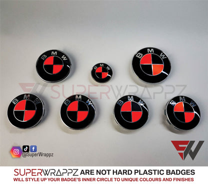 Fluorescent Red & Black Gloss V1 BMW Badge Overlay — Compatible with E/F Series | SuperWrappz