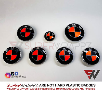 Fluorescent Red & Black Gloss V1 BMW Badge Overlay — Compatible with E/F Series | SuperWrappz
