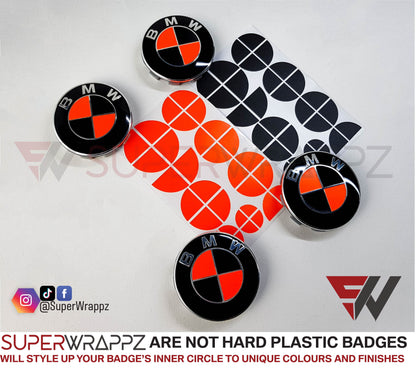 Fluorescent Red & Black Gloss V1 BMW Badge Overlay — Compatible with E/F Series | SuperWrappz