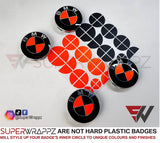 FLUORESCENT RED & BLACK GLOSS Badge Emblem Overlay FOR BMW Sticker VINYL 4 QUADRANTS COVERED FITS YOUR BMW'S HOOD TRUNK RIMS STEERING WHEEL