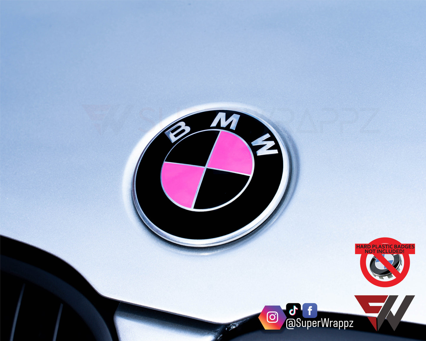 Pink & Black Gloss V1 BMW Badge Overlay — Compatible with E/F Series | SuperWrappz